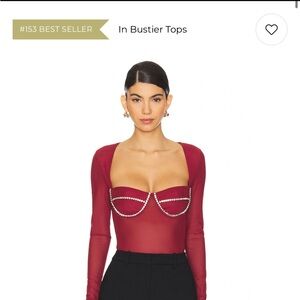 Bardot burgundy crystal mesh Bodysuit
